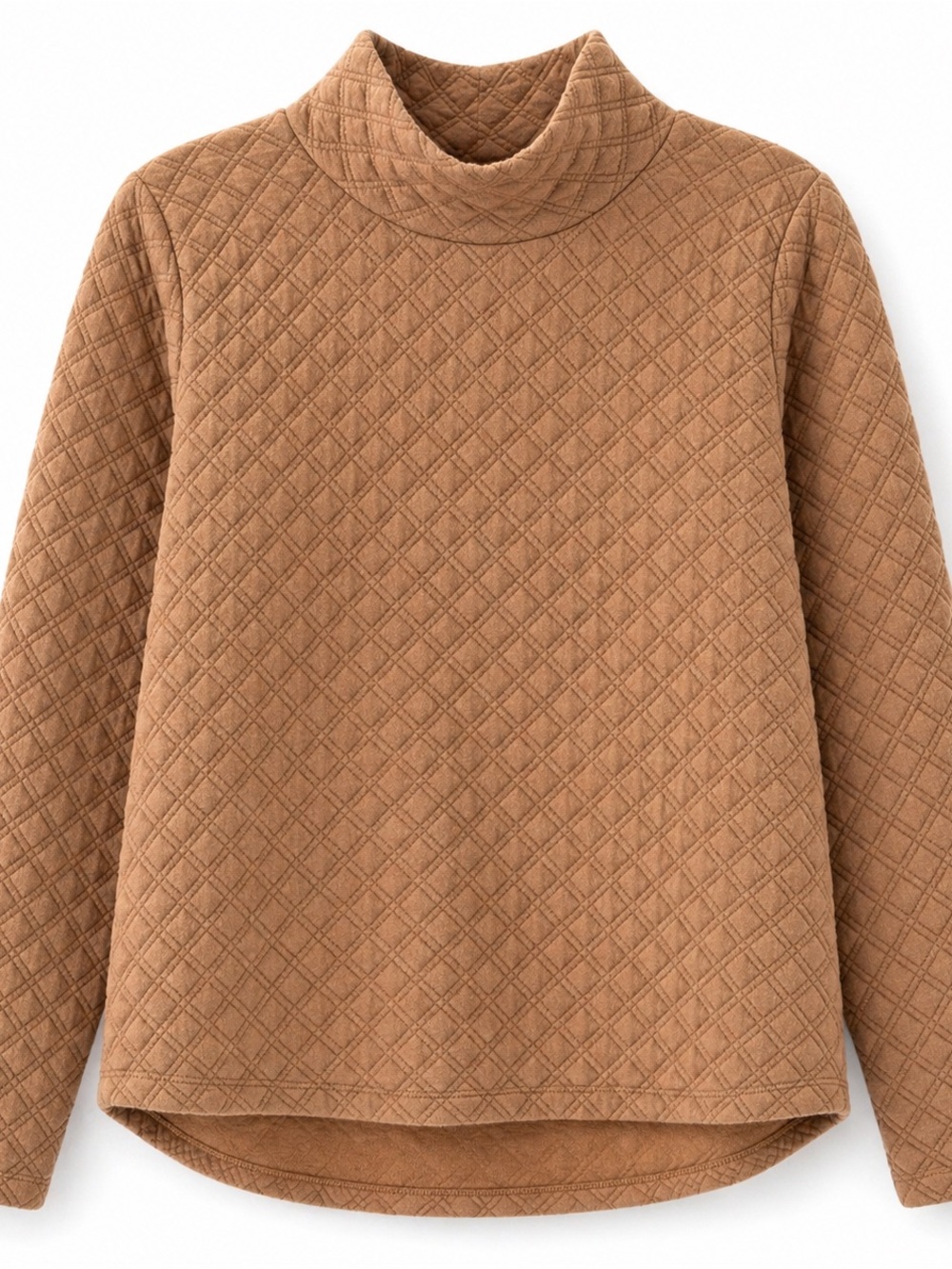 J.Crew Quilted Mock Neck Sweatshirt Tan Minimalist Cozy Pullover M